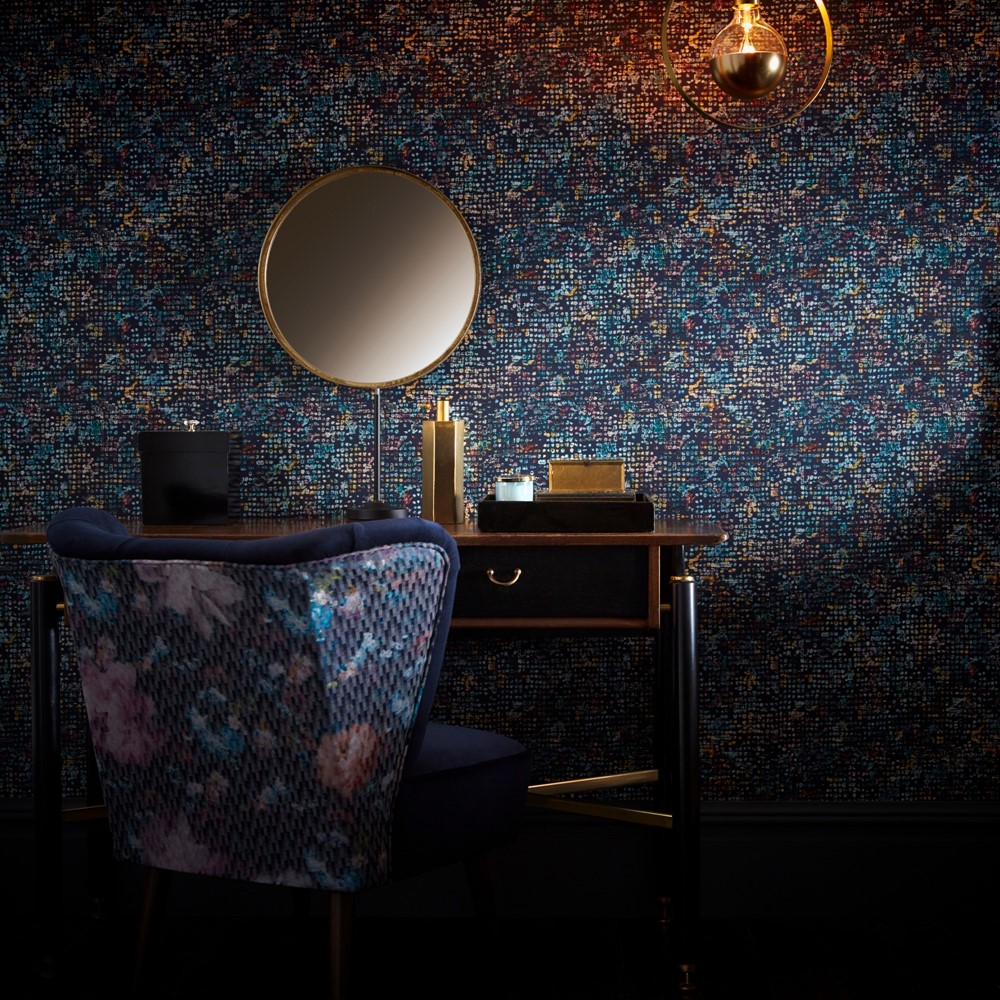 Scintilla Wallpaper W0154 01 by Clarke and Clarke in Midnight Blue